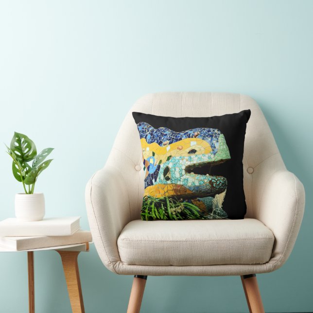 Barcelona, Gaudi - Lizard, Spain (double sided) Throw Pillow (Chair)