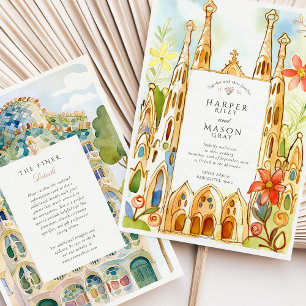 Barcelona Gaudí Watercolor Wedding Invitation