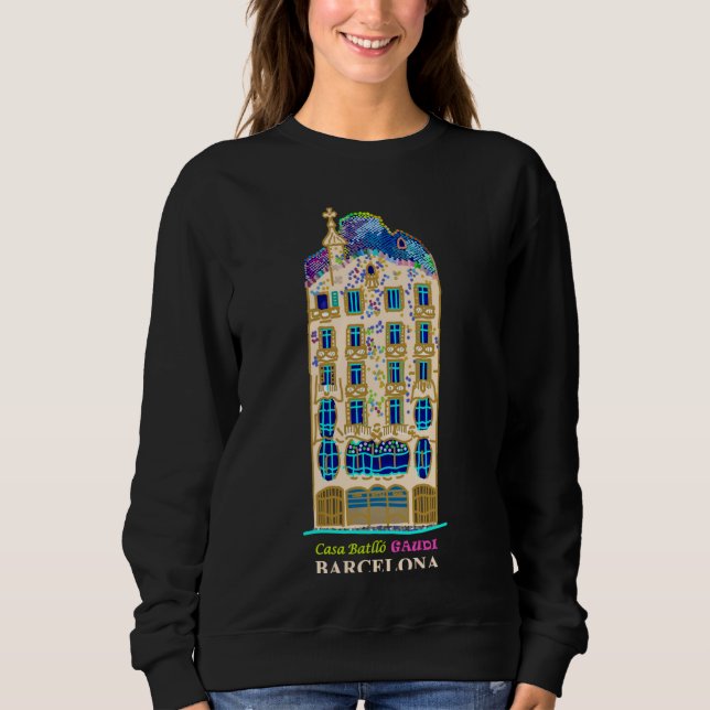 Barcelona, Hand drawing Gaudi Casa Batlló, Spain Sweatshirt (Front)