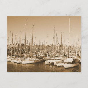 Barcelona Harbor - Sailboats - Postcard