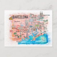 Barcelona Illustrated Travel Map with Main Roads