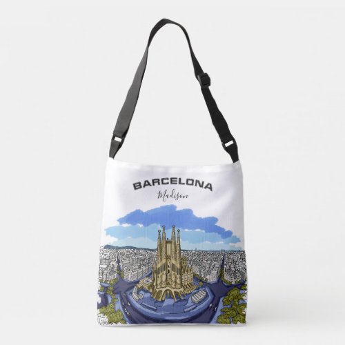Barcelona Illustration custom name tote bags