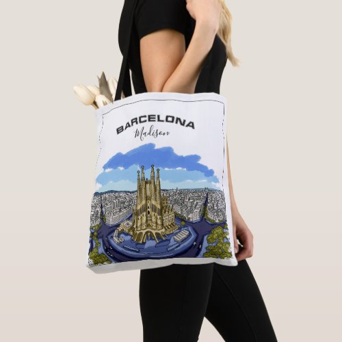 Barcelona Illustration custom name tote bags