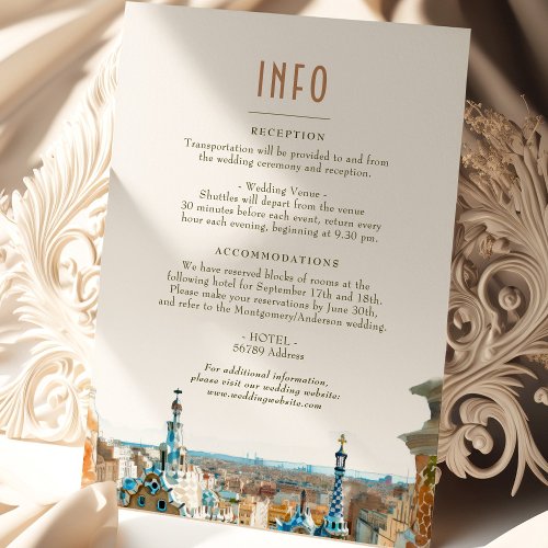 Barcelona Insert INFO Details Spain Wedding Invitation