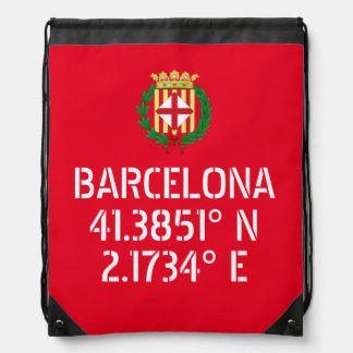 Barcelona Latitude Longitude Coat of Arms Drawstring Bag