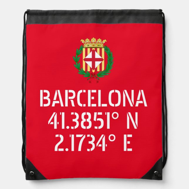 Barcelona Latitude Longitude Coat of Arms Drawstring Bag (Front)