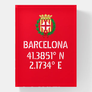 Barcelona Latitude Longitude Coat of Arms   Paperweight