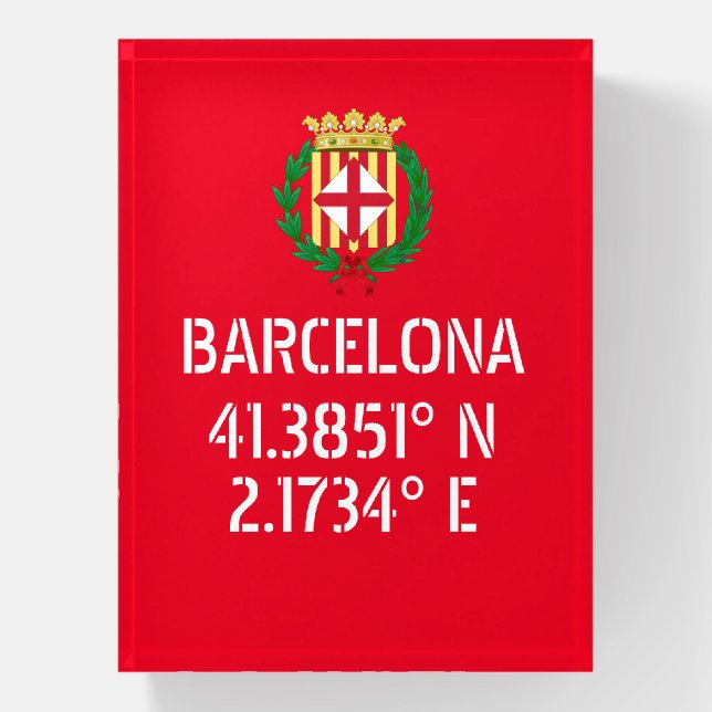 Barcelona Latitude Longitude Coat of Arms   Paperweight (Vertical)