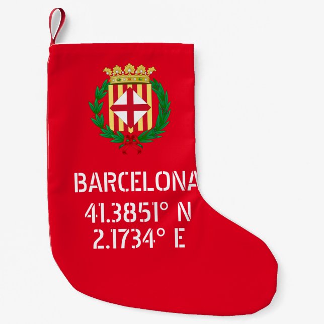 Barcelona Latitude Longitude Coat of Arms   Small Christmas Stocking (Front)