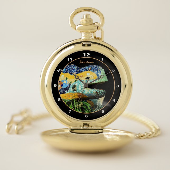 Barcelona Lizard & Park Guell, Catalonia / Gaudi   Pocket Watch (Inside)