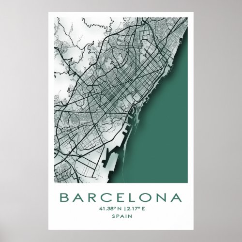 Barcelona Map Poster  Catalonia Spain Espana Poster