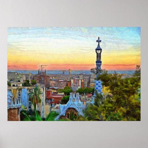 Barcelona Panorama of the city from Park Guell Poster