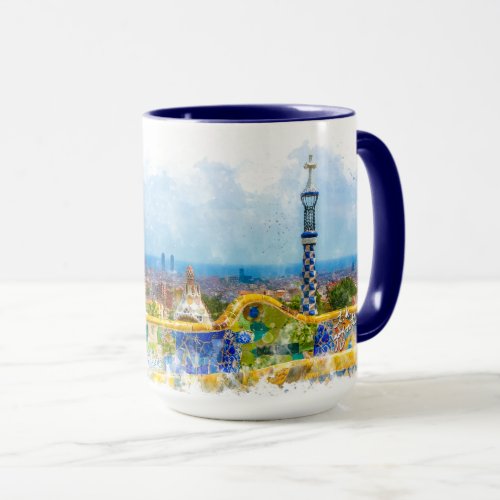 Barcelona Park Guell Colorful Photo Watercolor Mug