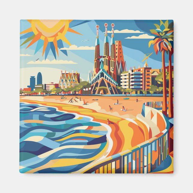 Barcelona, Park Guell, Sagrada Familia, Souvenir Magnet (Front)