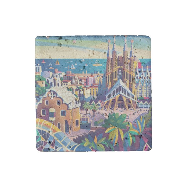 Barcelona, Park Guell, Sagrada Familia, Souvenir Stone Magnet (Front)