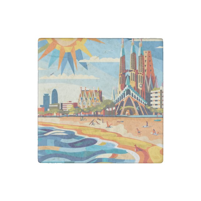 Barcelona, Park Guell, Sagrada Familia, Souvenir Stone Magnet (Front)