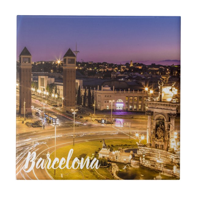 Barcelona Plaza de Espana Catalonia Spain Sunset Ceramic Tile (Front)