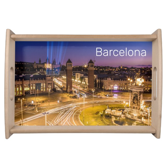 Barcelona Plaza de Espana Catalonia Spain Sunset Serving Tray (Front)