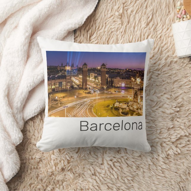 Barcelona Plaza de Espana Catalonia Spain Sunset Throw Pillow (Blanket)