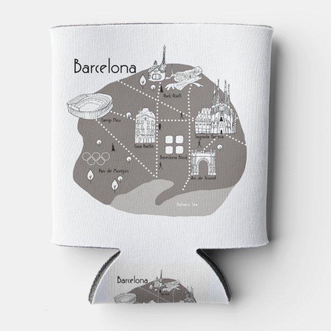Barcelona Poster gray Can Cooler (Front)