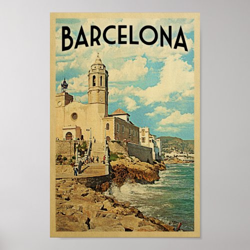 Barcelona Poster Vintage Travel Retro Spain Print