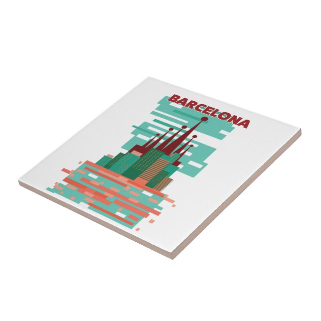 Barcelona retro Travel poster Ceramic Tile (Side)