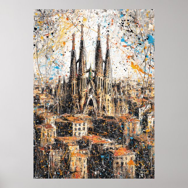 Barcelona Sagrada Familia Abstract Drip Painting Poster (Front)