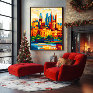 Barcelona Sagrada Familia in Abstract Fauvist Poster