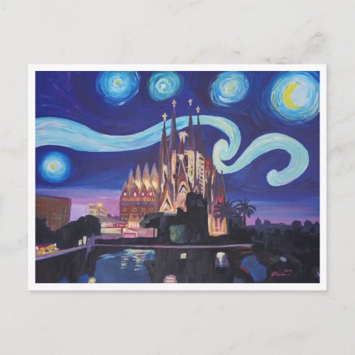Barcelona Sagrada Familia Starry night Postcard