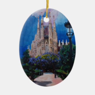 Barcelona Sagrada Familia with Park and Lantern Ceramic Ornament