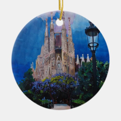 Barcelona Sagrada Familia with Park and Lantern Ceramic Ornament