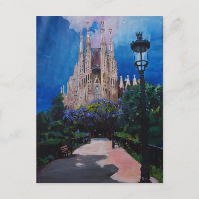 Barcelona Sagrada Familia with Park and Lantern Postcard (Front)