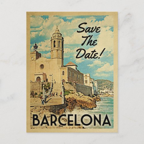 Barcelona Save The Date Vintage Spain Announcement Postcard