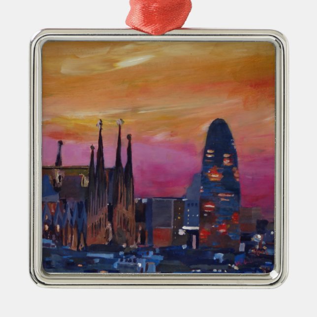 Barcelona Skyline and Torre Agbar, Sagrada Familia Metal Ornament (Front)