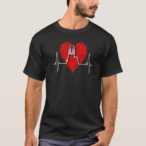 Barcelona Skyline Heartbeat Heart Spain I Love Bar T_Shirt