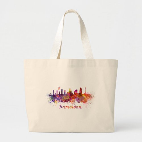 Barcelona skyline in watercolor large tote bag