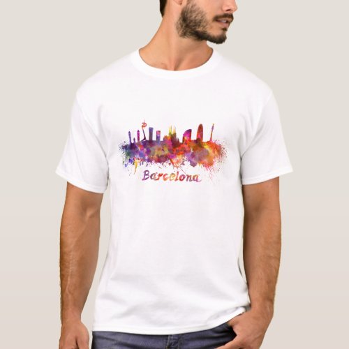 Barcelona skyline in watercolor T_Shirt