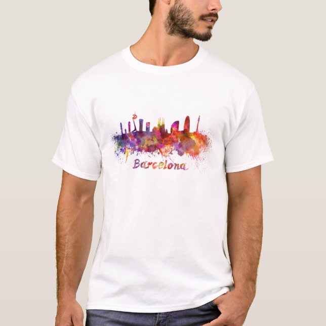 Barcelona skyline in watercolor T-Shirt (Front)