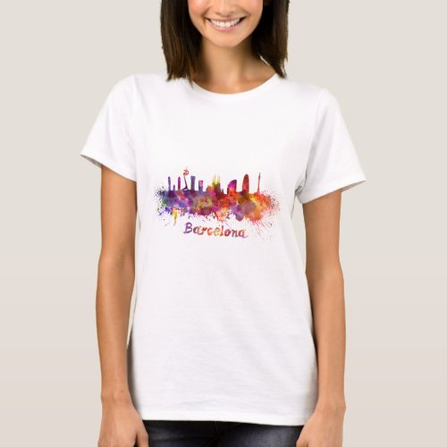 Barcelona skyline in watercolor T_Shirt