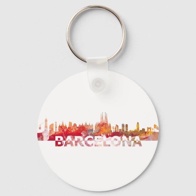 Barcelona Skyline silhouette Giant letters Keychain (Front)