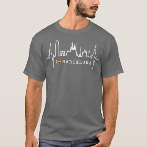 Barcelona Skyline Spanish Heartbeat Spain Fan Love T_Shirt