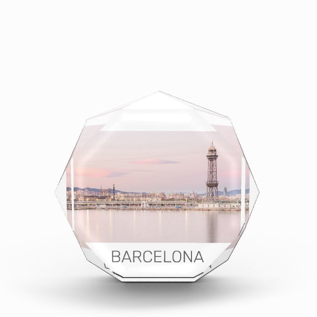 Barcelona Skyline Sunset Catalanonia Spain Acrylic Award (Front)