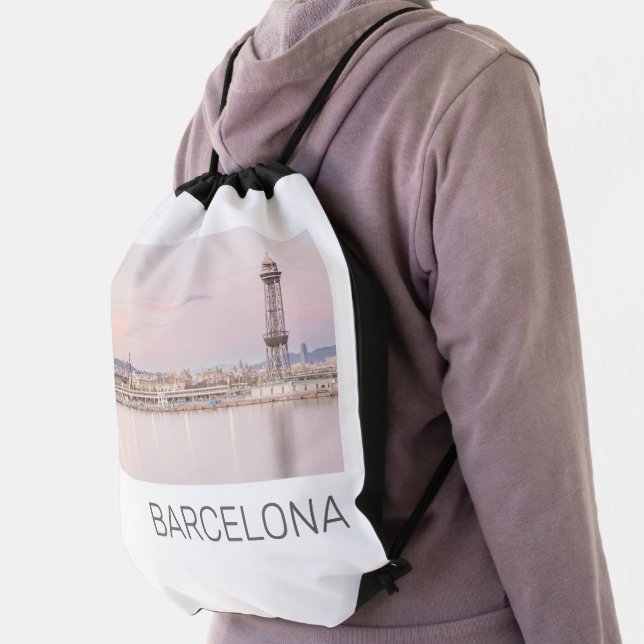 Barcelona Skyline Sunset Catalanonia Spain Drawstring Bag (Insitu)