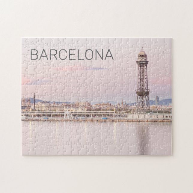 Barcelona Skyline Sunset Catalanonia Spain Jigsaw Puzzle (Horizontal)
