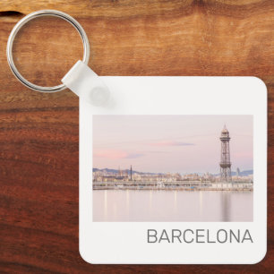 Barcelona Skyline Sunset Catalanonia Spain Keychain