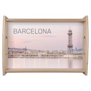 Barcelona Skyline Sunset Catalanonia Spain Serving Tray