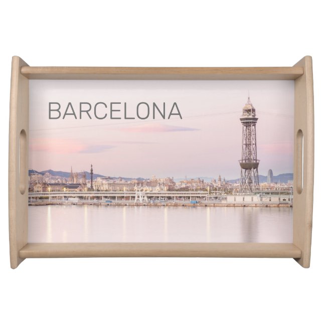 Barcelona Skyline Sunset Catalanonia Spain Serving Tray (Front)