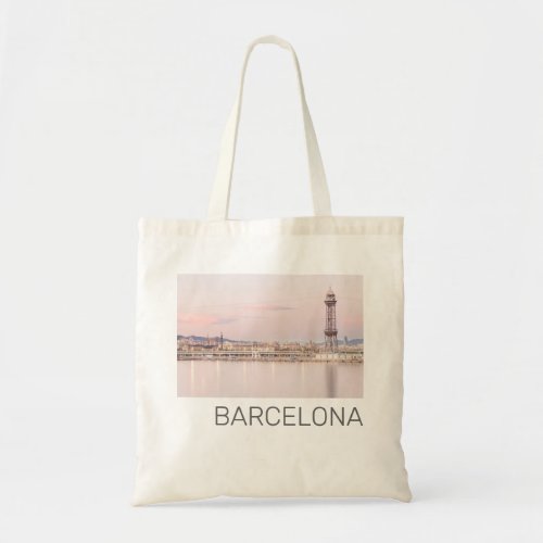 Barcelona Skyline Sunset Catalanonia Spain Tote Bag