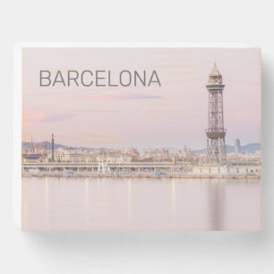 Barcelona Skyline Sunset Catalanonia Spain Wooden Box Sign