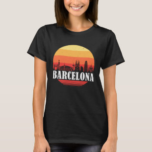 Barcelona Skyline Sunset in Retro Vintage Style T-Shirt